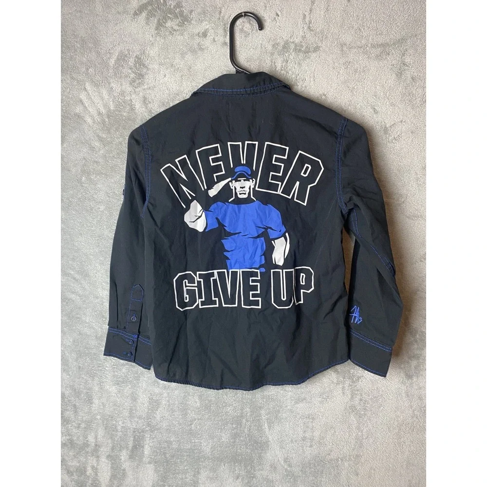 Kids Medium Never Give Up John Cena Shirt Black Blue Stitching